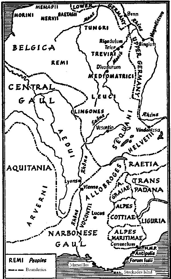 Map of Ancient Gaul and Upper Germany first century A.D.