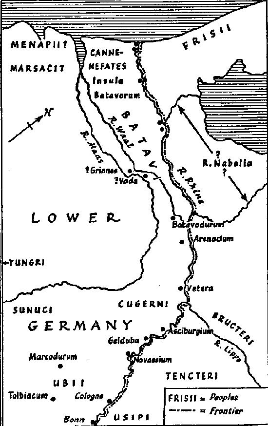 Map of Ancient Lower Germany first century A.D.